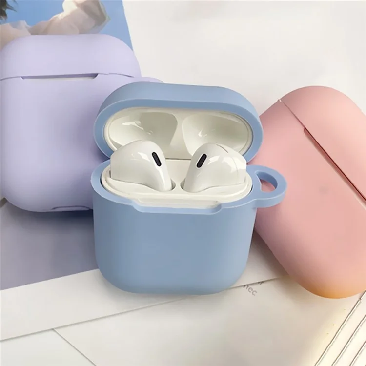 For Apple AirPods with Charging Case (2016) / (2019) / with Wireless Charging Case (2019) Earbuds Cover Silicone Case with Buckle - Sky Blue