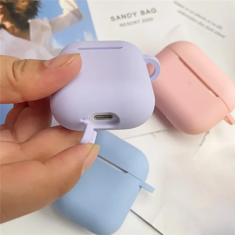 For Apple AirPods with Charging Case (2016) / (2019) / with Wireless Charging Case (2019) Earbuds Cover Silicone Case with Buckle - Sky Blue