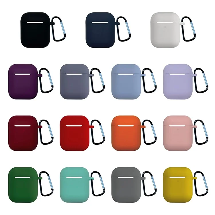 For Apple AirPods with Charging Case (2016) / (2019) / with Wireless Charging Case (2019) Earbuds Cover Silicone Case with Buckle - Sky Blue