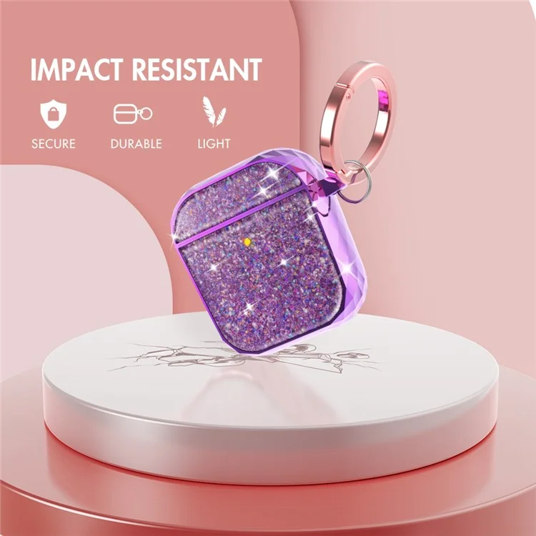 AHASTYLE PT119-A for Apple AirPods with Charging Case (2016)  /  (2019)  /  AirPods with Wireless Charging Case (2019) Hard PC Earphone Case Sparkling Glitter Earbud Cover with Carabiner - Purple