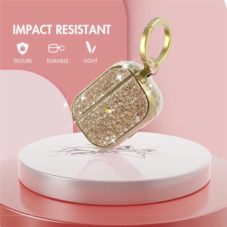 AHASTYLE PT119-PRO for Apple AirPods Pro Earphone Case Two-Piece Design Shiny Glitter Earbud Anti-drop Cover with Carabiner - Gold