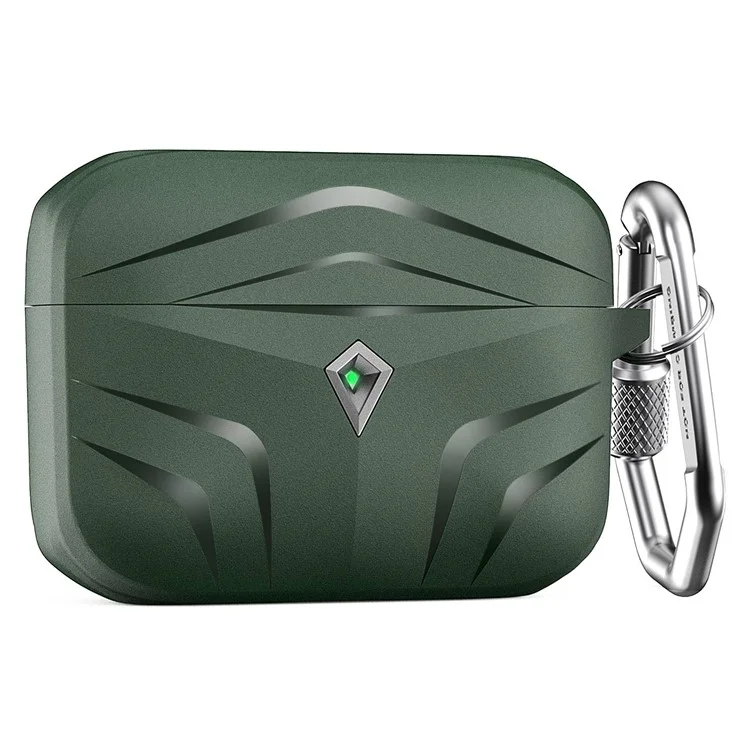 AHASTYLE PT140 Per Apple AirPods Pro Wireless Earbuds Case Protettivo Design a Due Pezzi Rhombus TPU Aurberi Copertura Pelle Con Carabiner - Midnight Green