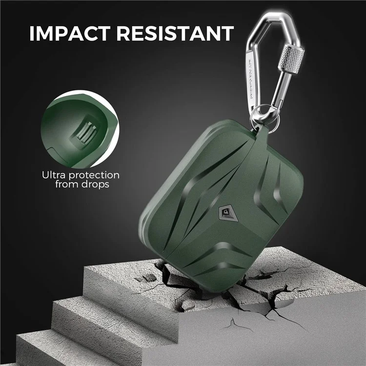 AHASTYLE PT140 Per Apple AirPods Pro Wireless Earbuds Case Protettivo Design a Due Pezzi Rhombus TPU Aurberi Copertura Pelle Con Carabiner - Midnight Green