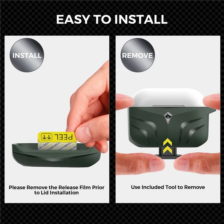 AHASTYLE PT140 Per Apple AirPods Pro Wireless Earbuds Case Protettivo Design a Due Pezzi Rhombus TPU Aurberi Copertura Pelle Con Carabiner - Midnight Green