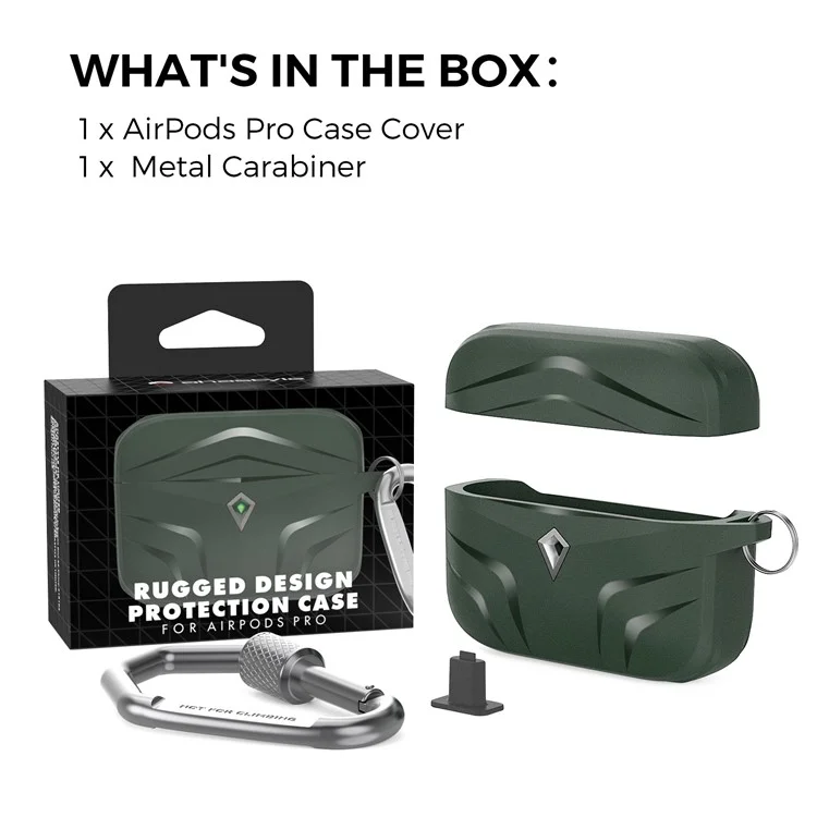AHASTYLE PT140 Per Apple AirPods Pro Wireless Earbuds Case Protettivo Design a Due Pezzi Rhombus TPU Aurberi Copertura Pelle Con Carabiner - Midnight Green