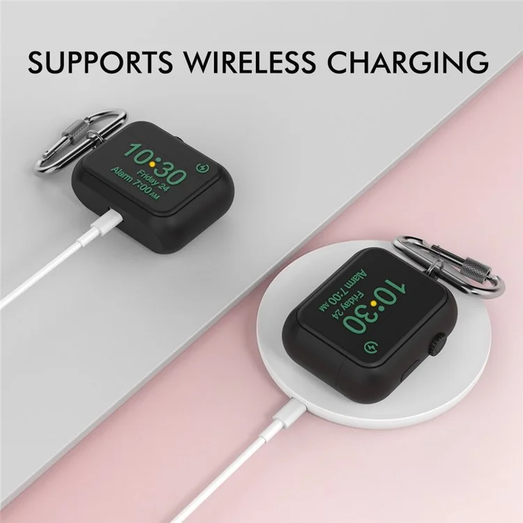 AHASTYLE PT104 para Apple AirPods Pro Auricular Funda de Silicona Diseño de Reloj Digital Caja de Carga de Auricular con Mosquetón - Negro