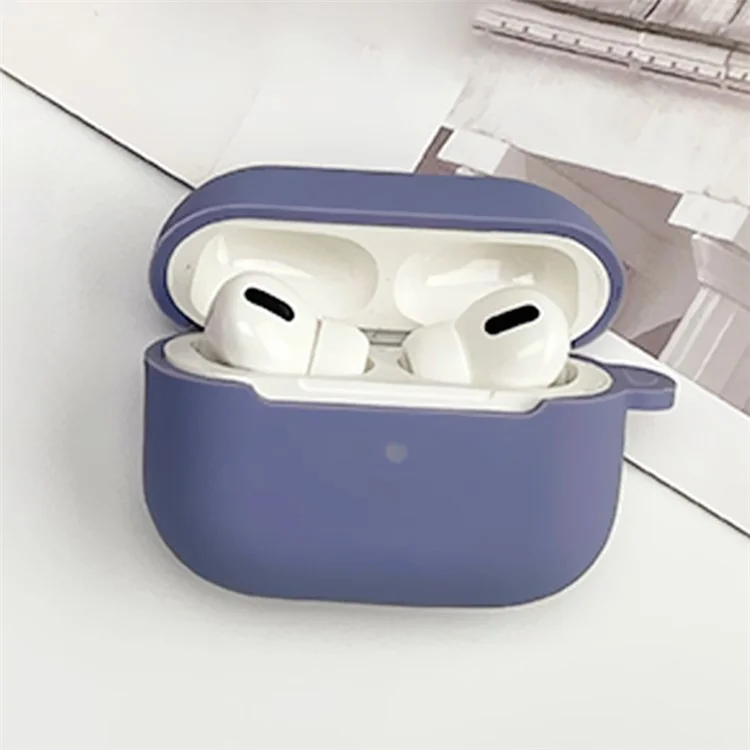 Earphone Silicone Case for Apple AirPods Pro, Bluetooth-Compatible Earbud Charging Box Anti-Drop Cover with Carabiner - Lavender Grey