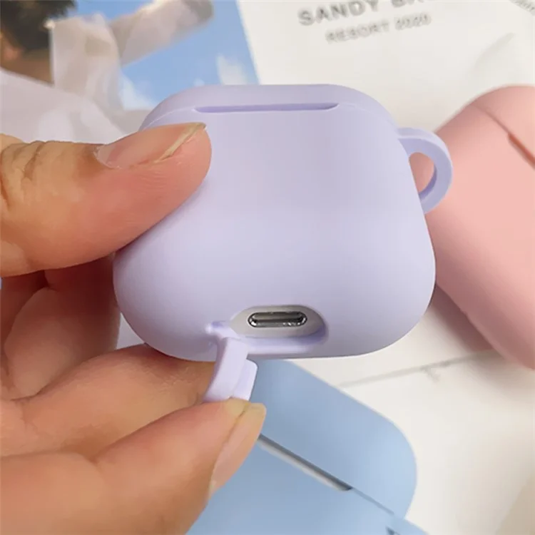 Earphone Silicone Case for Apple AirPods Pro, Bluetooth-Compatible Earbud Charging Box Anti-Drop Cover with Carabiner - Lavender Grey
