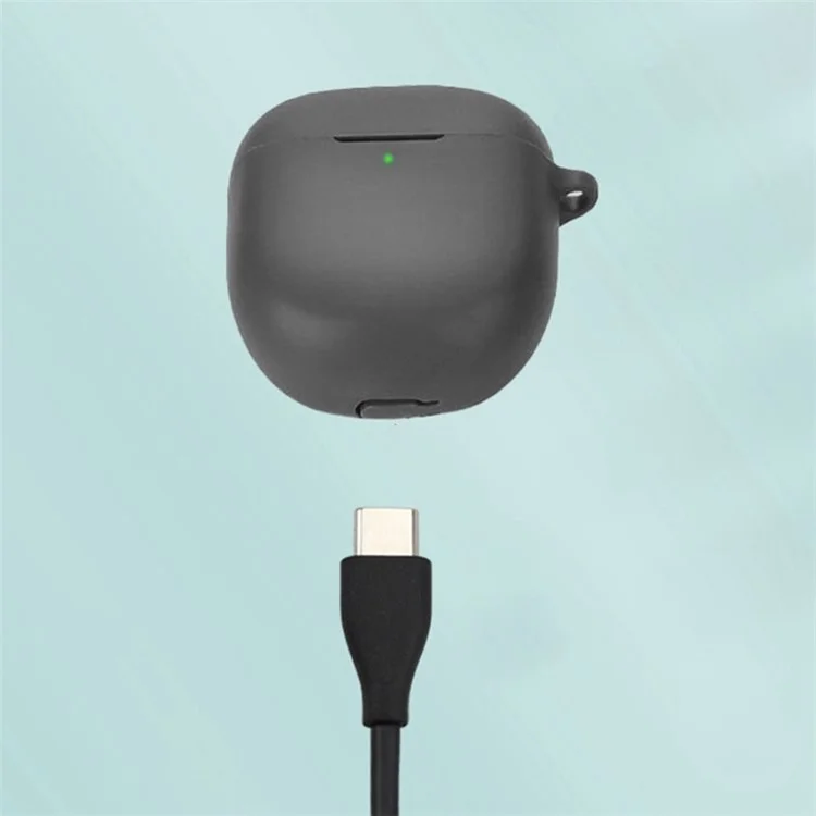 Drop Protection Silicone Case for Bose QuietComfort Earbuds II Earphone Charging Box, Soft Cover with Carrying Buckle - Black