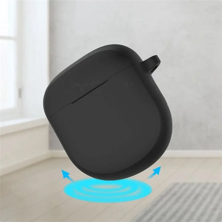 Drop Protection Silicone Case for Bose QuietComfort Earbuds II Earphone Charging Box, Soft Cover with Carrying Buckle - Black