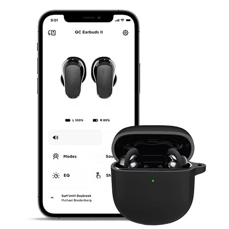 Drop Protection Silicone Case for Bose QuietComfort Earbuds II Earphone Charging Box, Soft Cover with Carrying Buckle - Wine Red