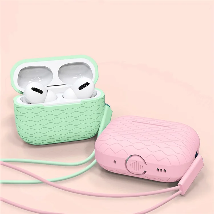 Pour AirPods Pro 2 Wavy Texture Earphone Case Soft Silicone Anti-Scratch Protective Cover Skin Shell with Strap - Midnight Blue