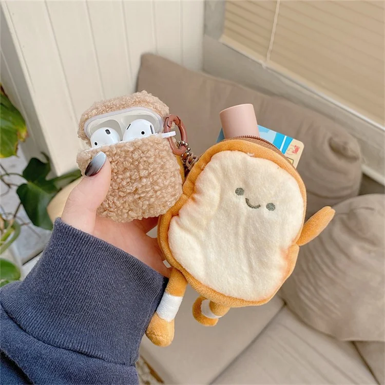 Per Apple AirPods Con Case Case (2016) /(2019) / AirPods With Wireless Ricarica (2019) Fluff TPU Earphone Case di Auricolare Anti-drop Con Portafoglio Toast