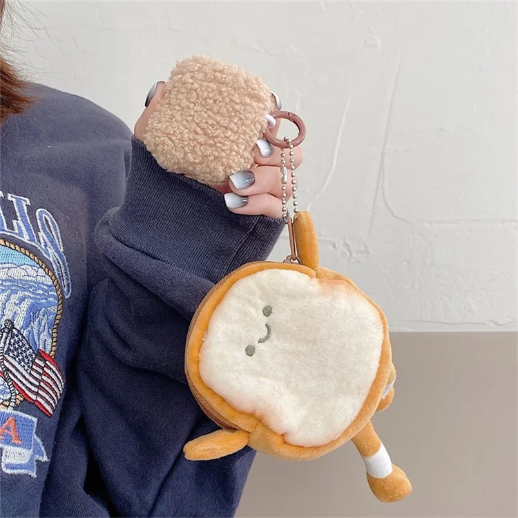 Per Apple AirPods Con Case Case (2016) /(2019) / AirPods With Wireless Ricarica (2019) Fluff TPU Earphone Case di Auricolare Anti-drop Con Portafoglio Toast