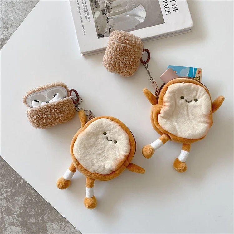 For Apple AirPods Pro 2 Plush Earphone Case Bluetooth-compatible Earbud TPU Anti-scratch Cover with Cartoon Toast Wallet