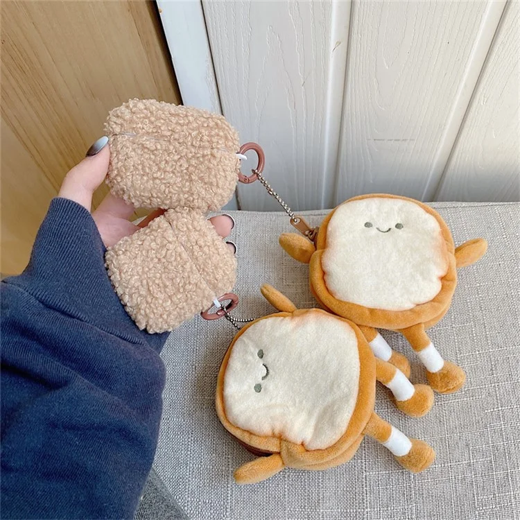 For Apple AirPods Pro 2 Plush Earphone Case Bluetooth-compatible Earbud TPU Anti-scratch Cover with Cartoon Toast Wallet