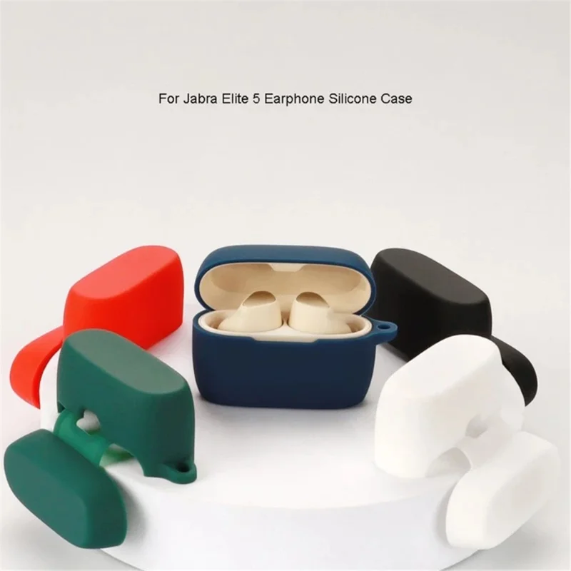 For Jabra Elite 5 TWS Bluetooth-compatible Earphone Anti-drop Anti-dust Case Silicone Protective Cover with Anti-lost Buckle - Dark Blue