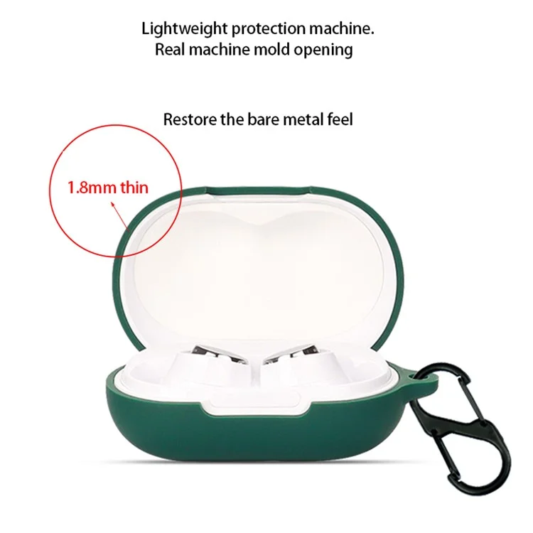 Anti-dust Flexible Silicone Case for Anker Soundcore Space A40 Earphone Charging Box, Drop Protection Cover with Carrying Buckle - Dark Green