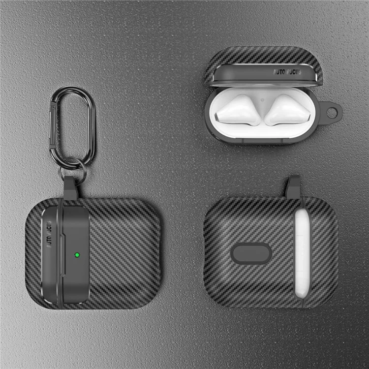 For AirPods with Charging Case (2016)  /  (2019)  /  AirPods with Wireless Charging Case (2019) Carbon Fiber TPU Anti-scratch Case Wireless Earphone Full Protection Cover - Black