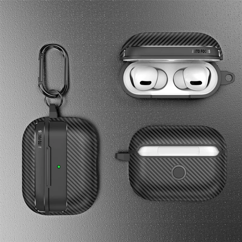 Für Apple Airpods Pro Stylish Carbon Fiber TPU Anti-kratzer-abdeckung Bluetooth Earphone Ganzkörperschutzhülle - Schwarz