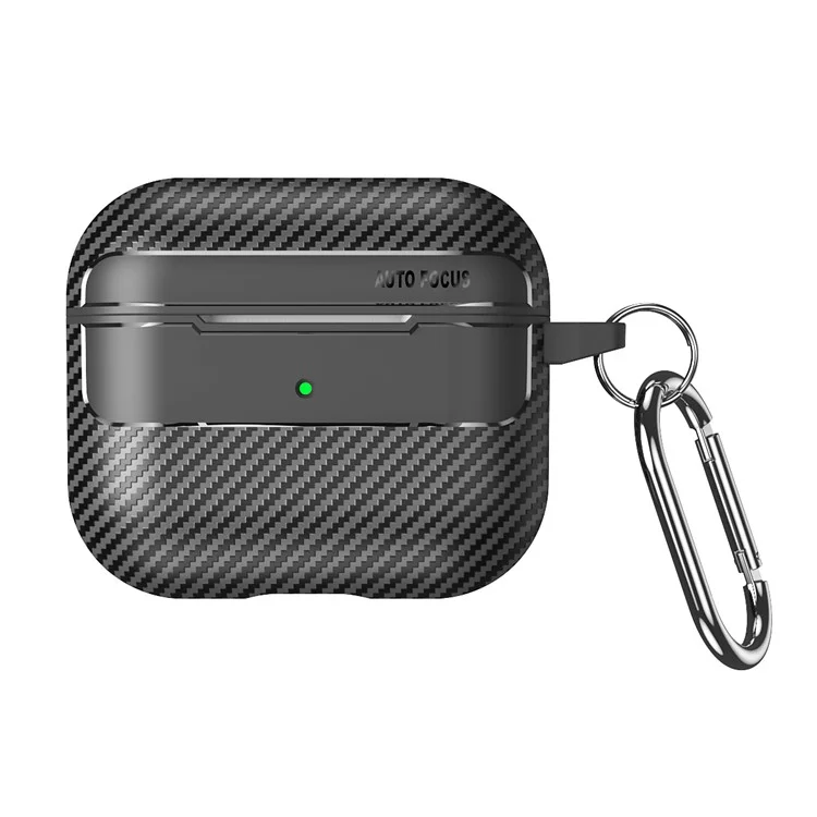 Pour Apple AirPods 3 Stylish Carbon Fiber TPU Shockproof Cover Bluetooth Earphone Anti-dust Case - Noir