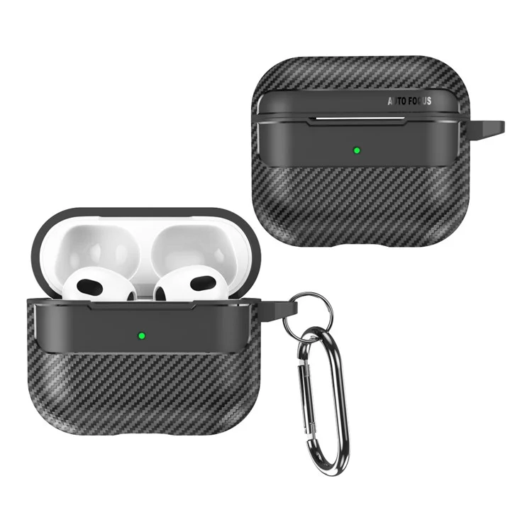 Pour Apple AirPods 3 Stylish Carbon Fiber TPU Shockproof Cover Bluetooth Earphone Anti-dust Case - Noir