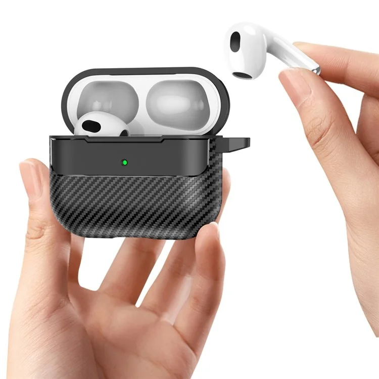 Pour Apple AirPods 3 Stylish Carbon Fiber TPU Shockproof Cover Bluetooth Earphone Anti-dust Case - Noir
