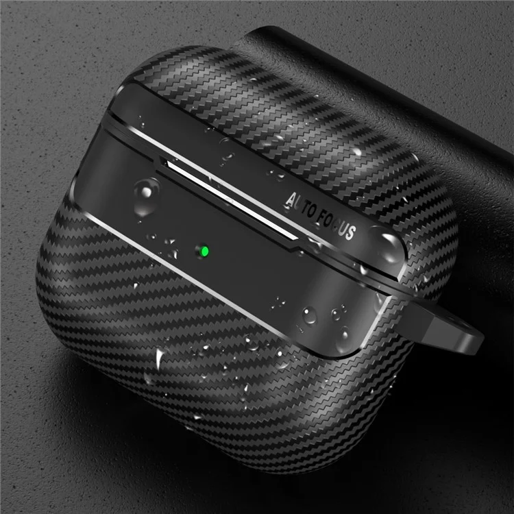 Pour Apple AirPods 3 Stylish Carbon Fiber TPU Shockproof Cover Bluetooth Earphone Anti-dust Case - Noir
