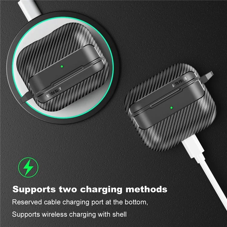 Pour Apple AirPods 3 Stylish Carbon Fiber TPU Shockproof Cover Bluetooth Earphone Anti-dust Case - Noir