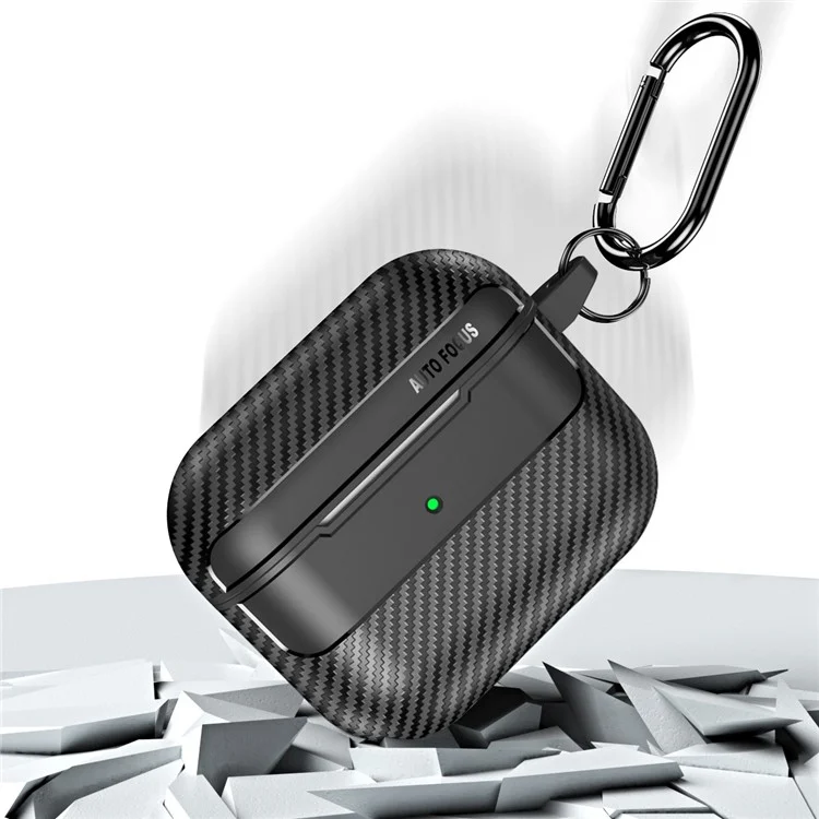 Pour Apple AirPods 3 Stylish Carbon Fiber TPU Shockproof Cover Bluetooth Earphone Anti-dust Case - Noir