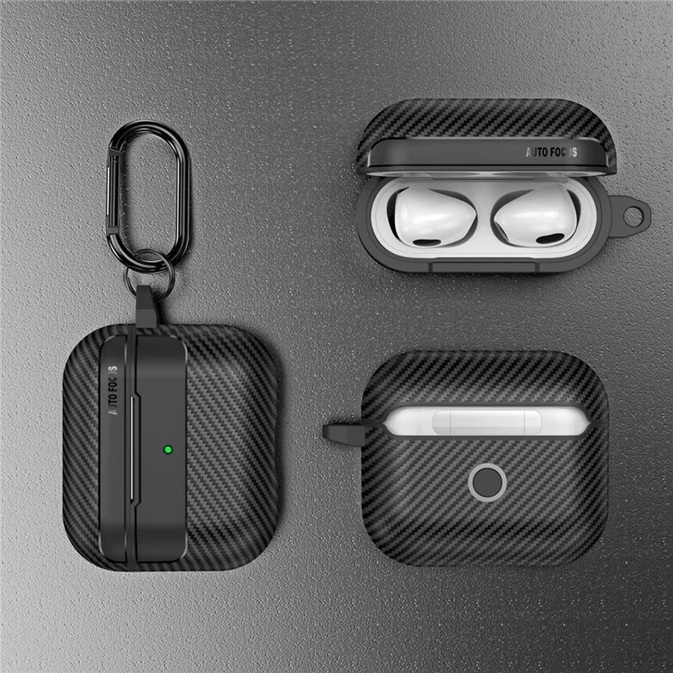 Pour Apple AirPods 3 Stylish Carbon Fiber TPU Shockproof Cover Bluetooth Earphone Anti-dust Case - Noir