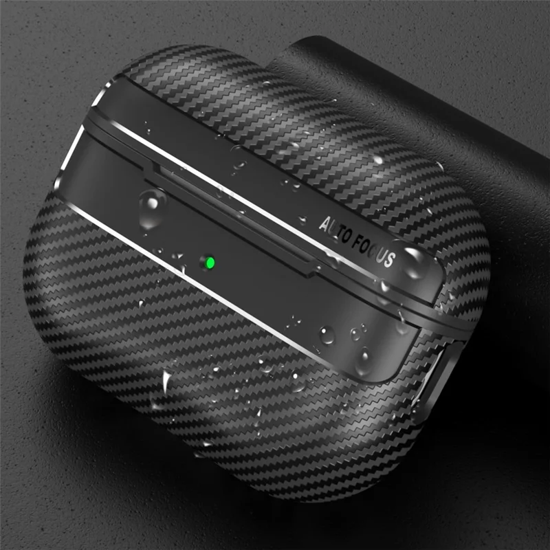 Для AirPods Pro 2 TPU Anti-scratch Anti-drop Cover Carbon Fiber Texture Bluetooth Earphone Protective Sleeve - Black