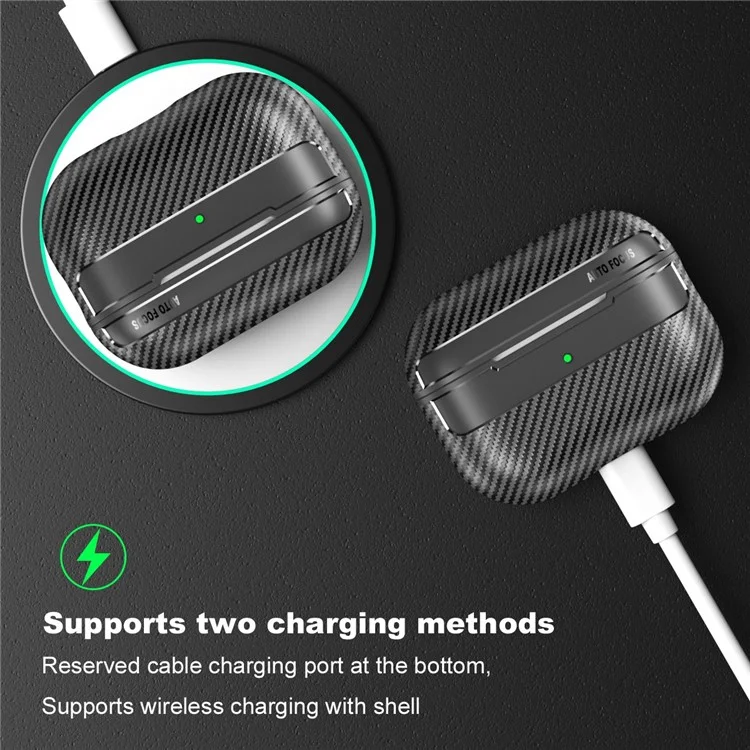 Для AirPods Pro 2 TPU Anti-scratch Anti-drop Cover Carbon Fiber Texture Bluetooth Earphone Protective Sleeve - Black