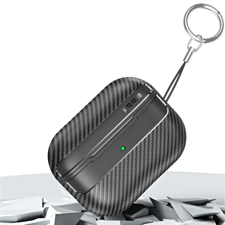 Для AirPods Pro 2 TPU Anti-scratch Anti-drop Cover Carbon Fiber Texture Bluetooth Earphone Protective Sleeve - Black
