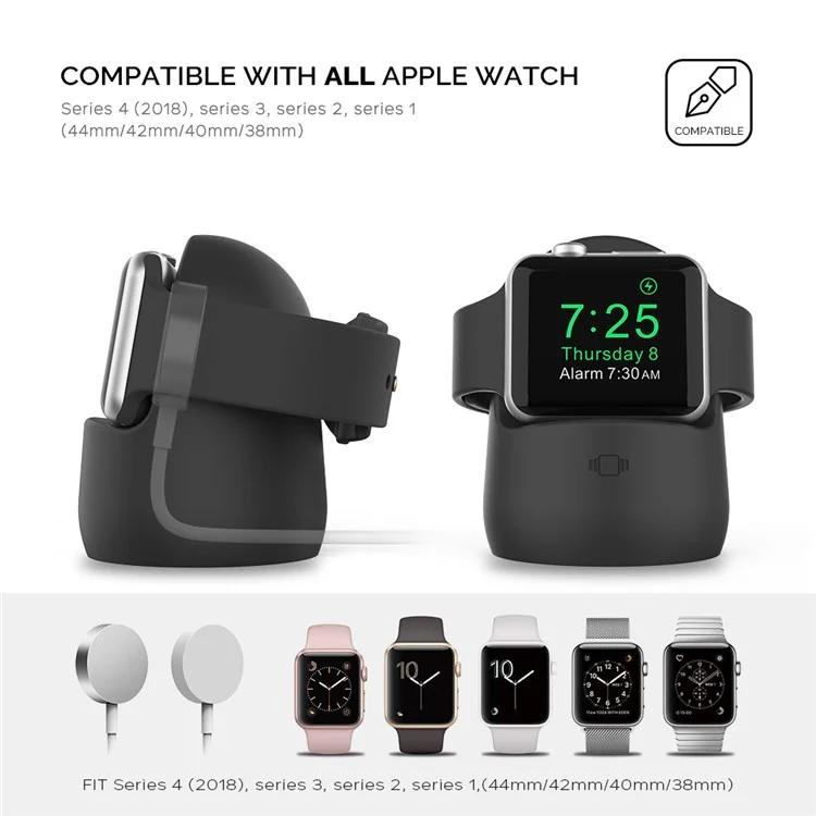 Ahastyle PT63 Pour Apple Watch Silicone Watch Charger Stand Anti Slip Desktop Charger Holder - le Noir