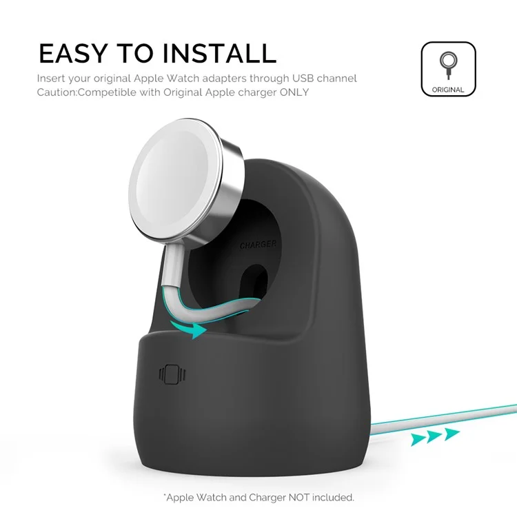 Ahastyle PT63 Pour Apple Watch Silicone Watch Charger Stand Anti Slip Desktop Charger Holder - le Noir
