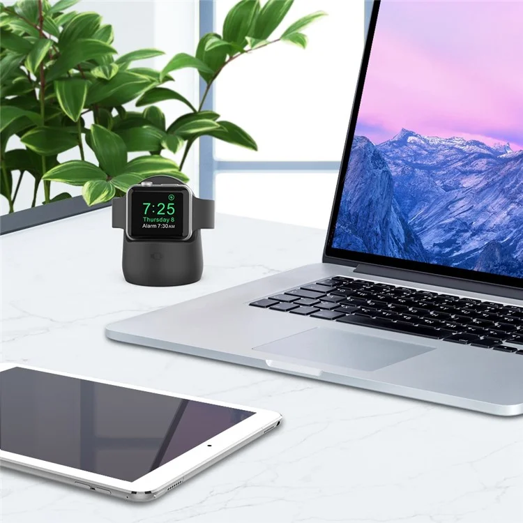 Ahastyle PT63 Pour Apple Watch Silicone Watch Charger Stand Anti Slip Desktop Charger Holder - le Noir