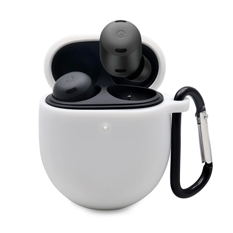 For Google Pixel Buds Pro Silicone Protective Sleeve Bluetooth-compatible Earphone Anti-drop Cover with Anti-lost Buckle - White