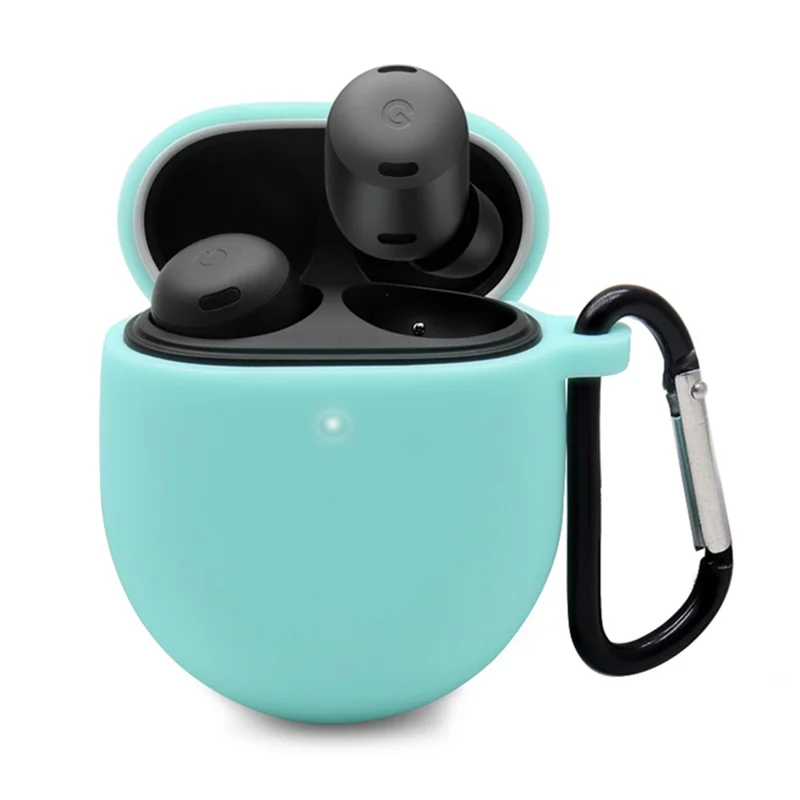 For Google Pixel Buds Pro Silicone Protective Sleeve Bluetooth-compatible Earphone Anti-drop Cover with Anti-lost Buckle - Mint Green