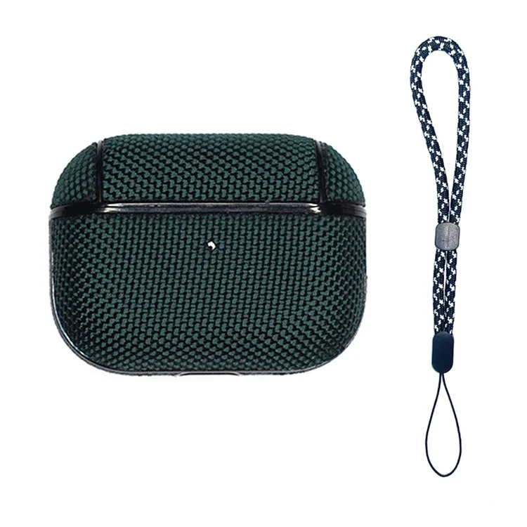 For AirPods Pro (Gen 2) (USB-C) / Pro 2 Charging Case Cover Nylon PC Anti-Fall Case Bluetooth-compatible Headset Protector with Strap - Dark Green