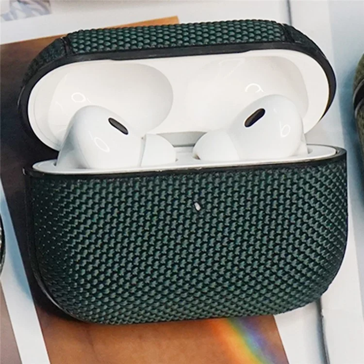 For AirPods Pro (Gen 2) (USB-C) / Pro 2 Charging Case Cover Nylon PC Anti-Fall Case Bluetooth-compatible Headset Protector with Strap - Dark Green