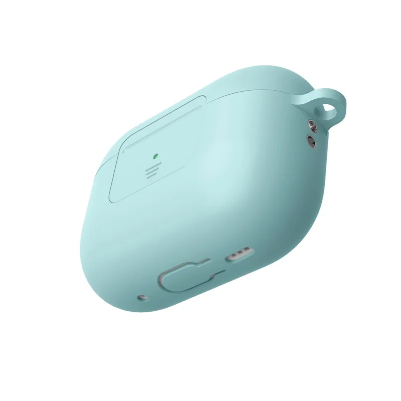 For AirPods Pro 2 Wireless Earphone Protective Cover Press Switch Anti-drop Silicone+PC Case with Hanging Buckle - Mint Green