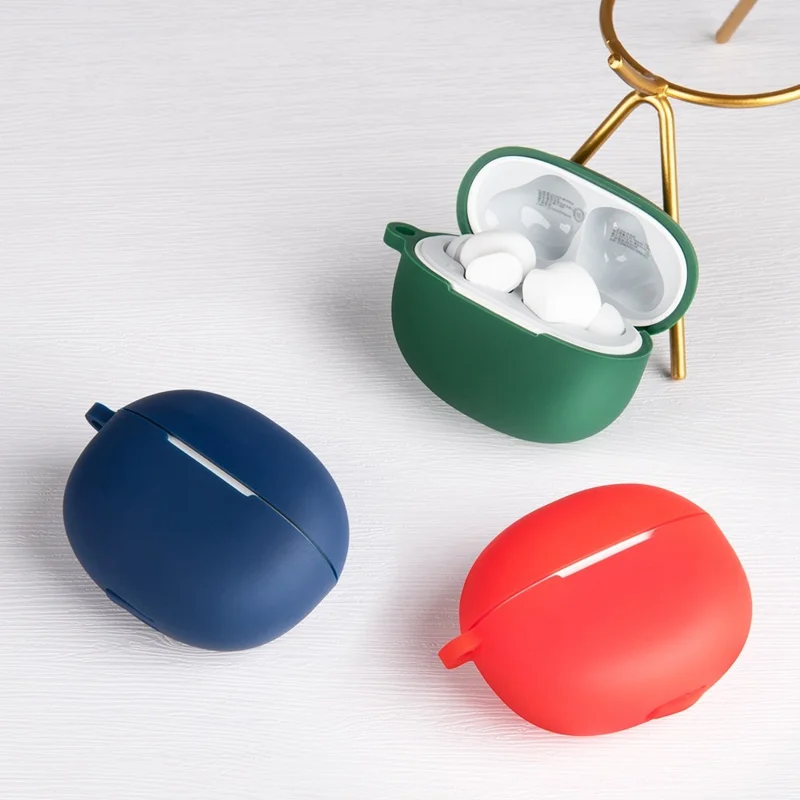 For Realme Buds T100 Silicone Protective Sleeve Bluetooth-compatible Earphone Shockproof Cover with Hanging Buckle - Green