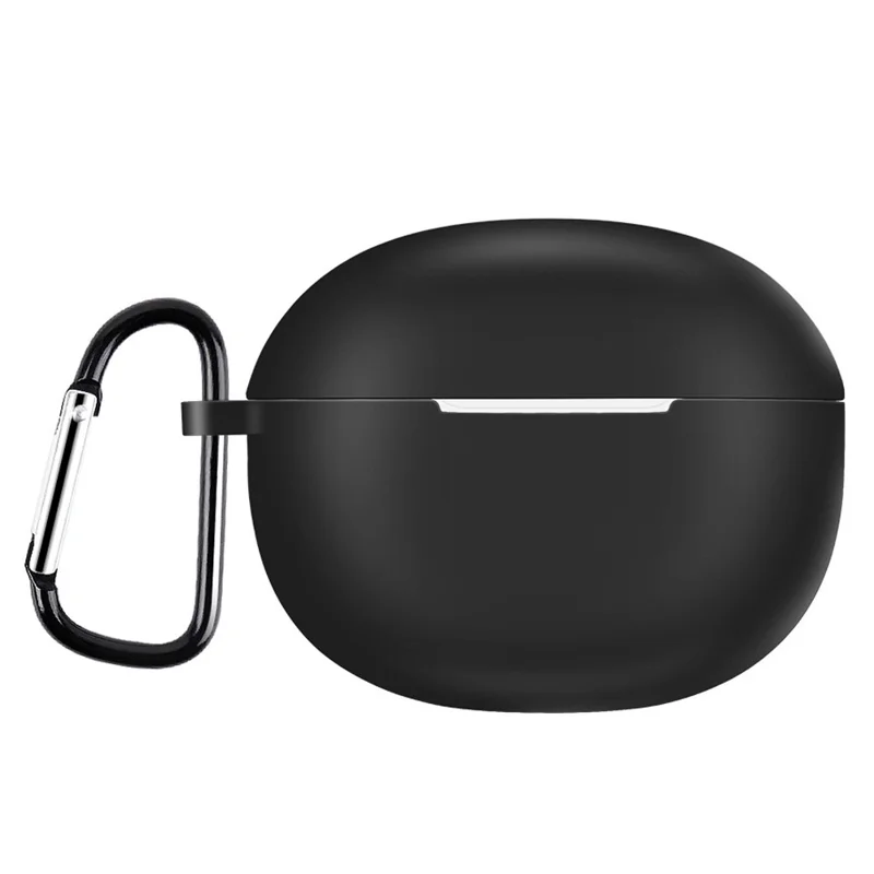 For Realme Buds T100 Silicone Protective Sleeve Bluetooth-compatible Earphone Shockproof Cover with Hanging Buckle - Black