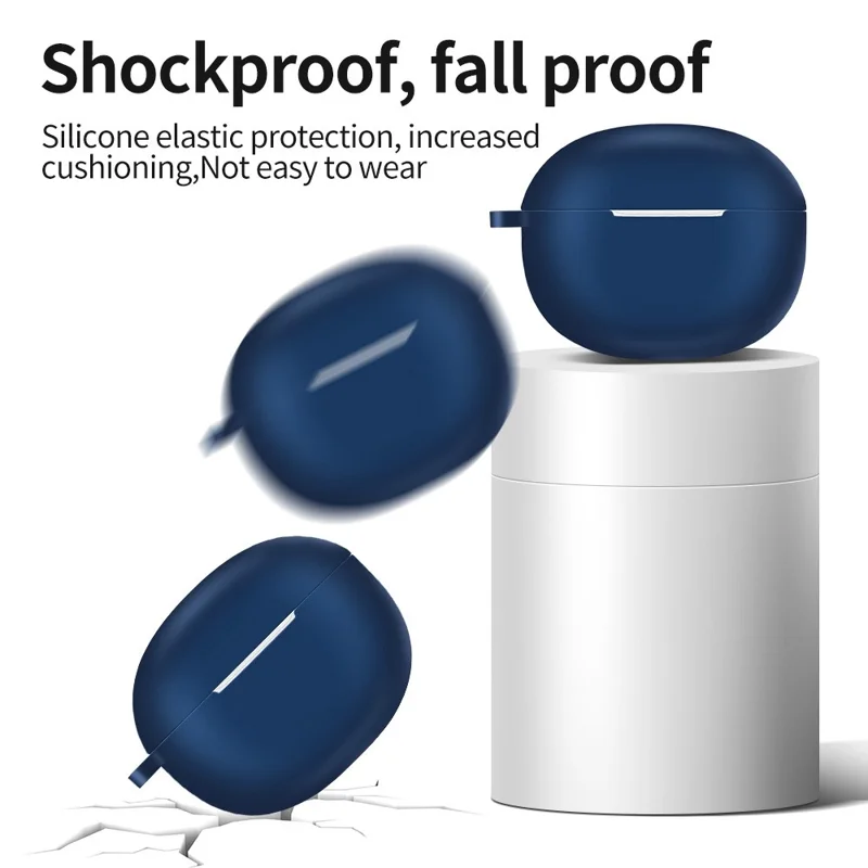 For Realme Buds T100 Silicone Protective Sleeve Bluetooth-compatible Earphone Shockproof Cover with Hanging Buckle - Black