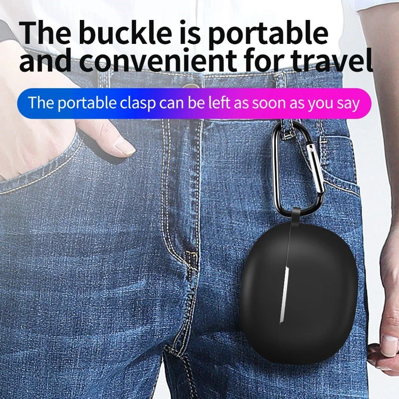 For Realme Buds T100 Silicone Protective Sleeve Bluetooth-compatible Earphone Shockproof Cover with Hanging Buckle - Black
