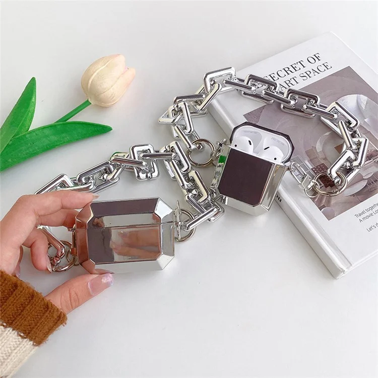 For Apple AirPods 3 Soft TPU Anti-scratch Cover Bluetooth-compatible Earphone Electroplating Protective Case with Hand Chain - Silver
