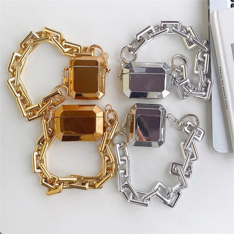 For Apple AirPods 3 Soft TPU Anti-scratch Cover Bluetooth-compatible Earphone Electroplating Protective Case with Hand Chain - Silver