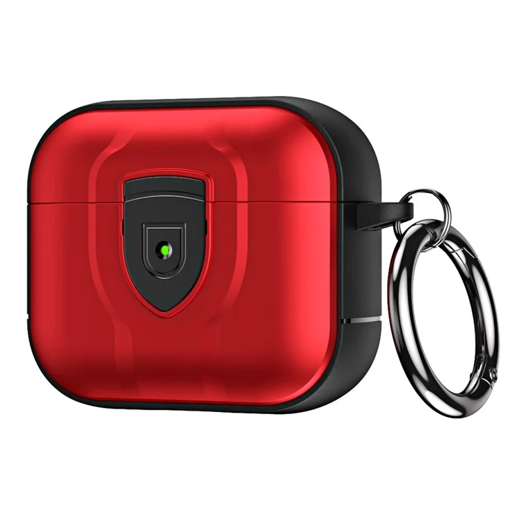 For Apple AirPods 3 Bluetooth-compatible Earphone Case Press Lock PC + TPU Drop-proof Earbuds Cover with Hanging Buckle - Red