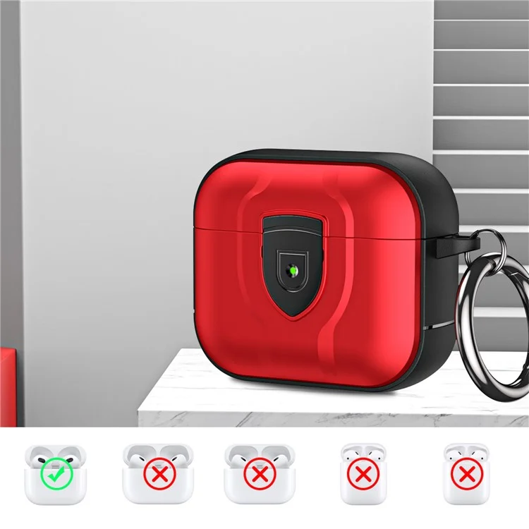 For Apple AirPods 3 Bluetooth-compatible Earphone Case Press Lock PC + TPU Drop-proof Earbuds Cover with Hanging Buckle - Red